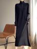 Women's Loose Casual Knitted Woolen Dress - Autumn/Winter 2024, Over-the-Knee, Half-Zip Lapel.