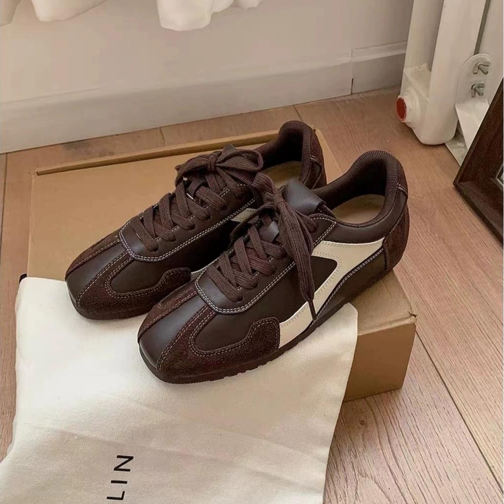 Cowhide Version of Grapes, the Same Fashionable Retro Contrasting Color Square Round Head Inner Height Increase Casual Board Shoes Women