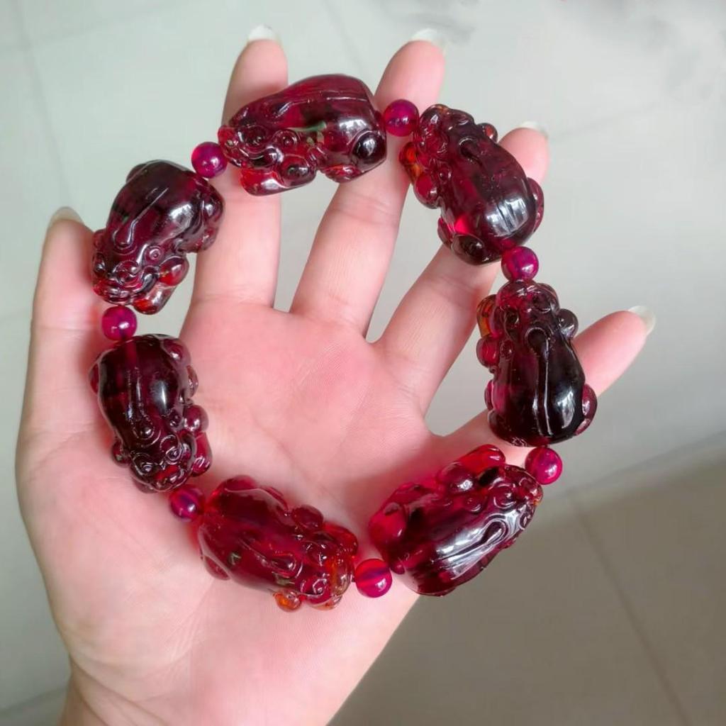 Blood Amber Bracelet: High-End Unisex Second Generation with Full Blood Honey Amber