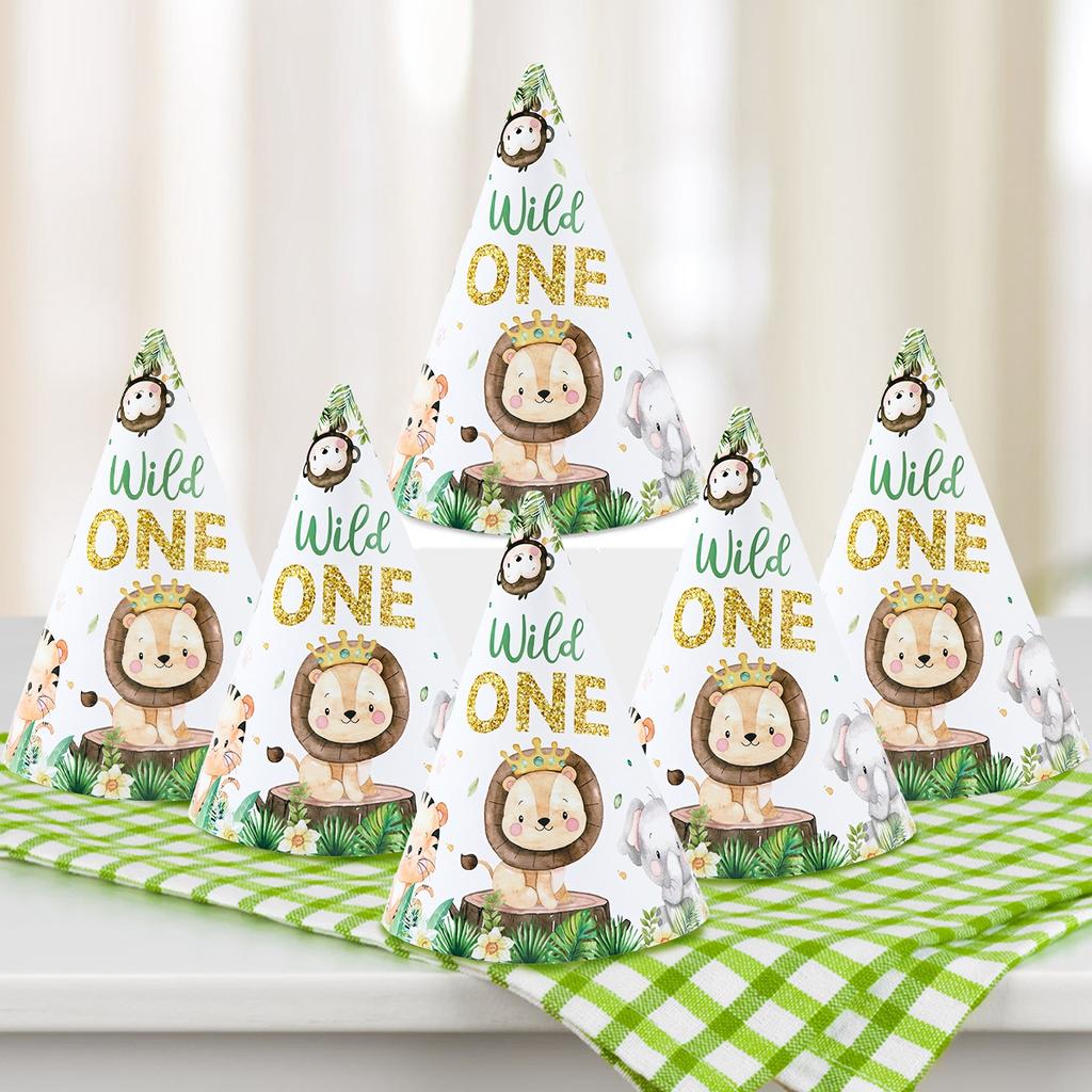 Wild One Paper Hats Jungle Animal Hat Birthday Party Decor Kids Forest Birthday Baby Shower Party Supplies Home Party Decor