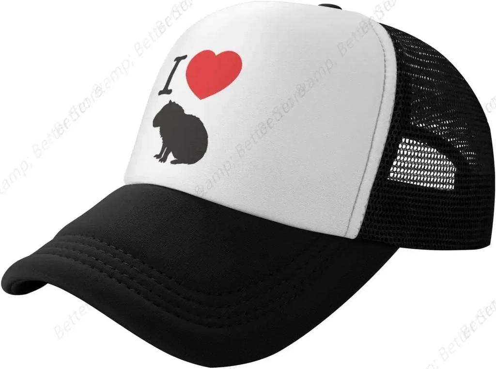 I Love Capybara Hat Mesh Cap for Unisex Women Adjustable Trucker Hat Baseball Cap