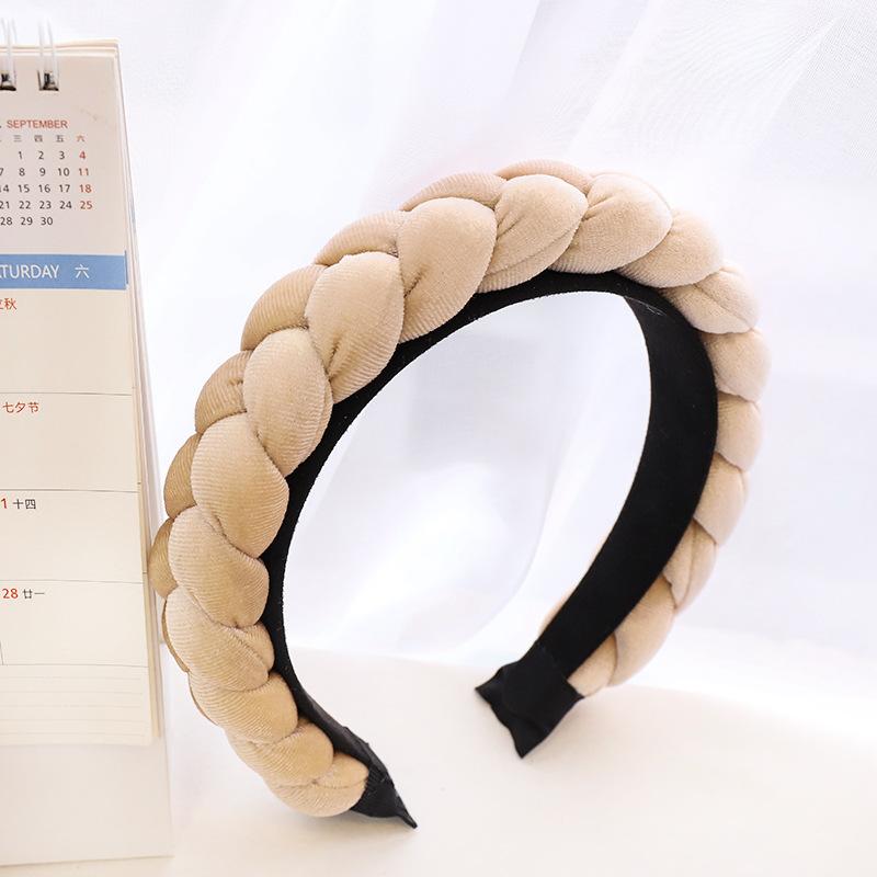Fluwelen Gevlochten Haarband Hoofdband voor Vrouwen Meisjes Haaraccessoires beige