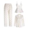 Guiruo Deep V Satin Lace Pajama Set with Chest Pad & Outer Robe
