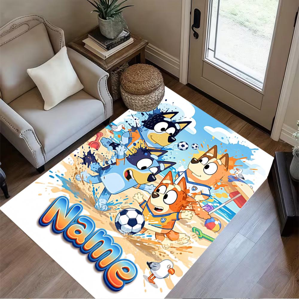 Soccer Fun Bluey Personalized Name Floor Mat Design for Bedrooms Decorate Room Outdoor Entryway Antislip Carpet Decorate Offices