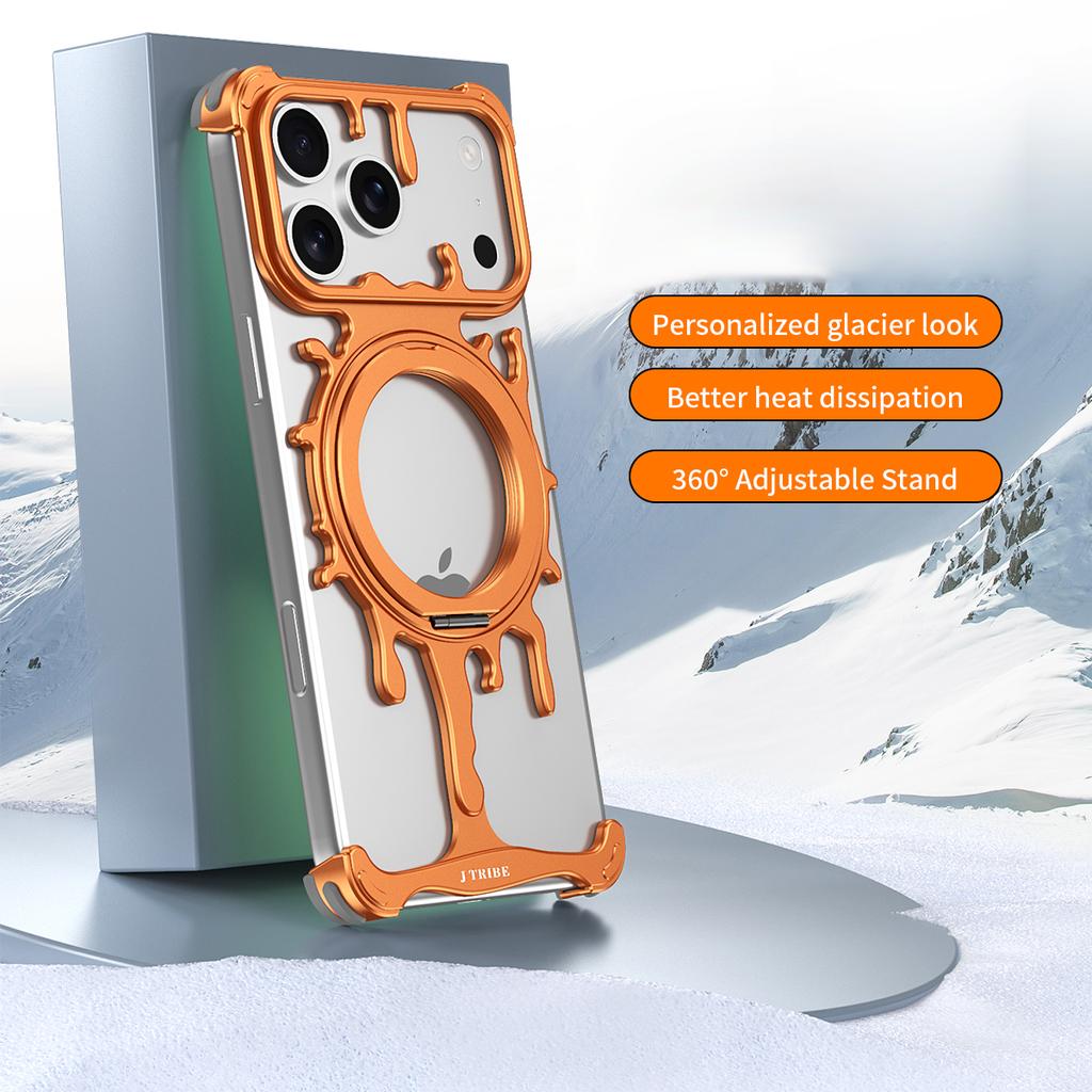 Glacier Series for iPhone 17 Pro Max Bumper Case Rotating Kickstand Metal Phone Cover Compatible with MagSafe