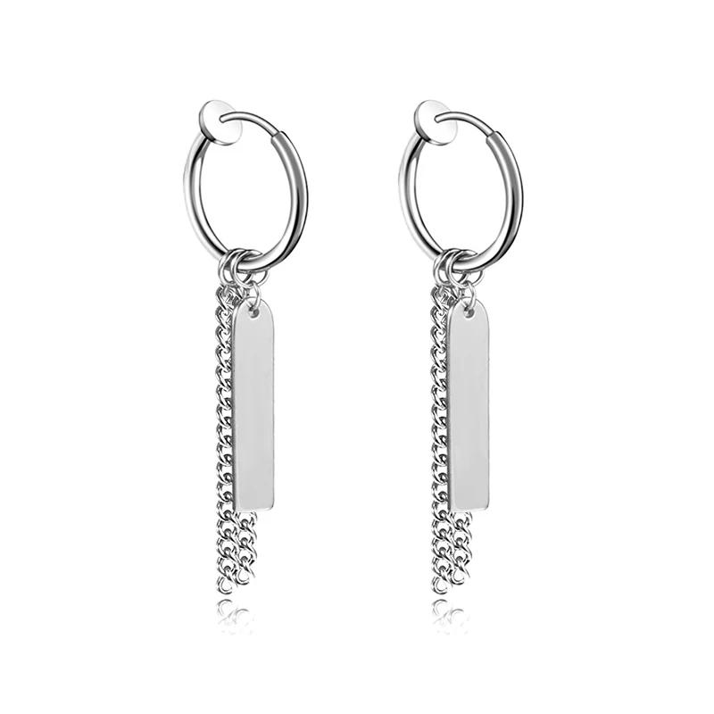 Punk Stainless Steel Chain Hoop Earrings Unisex Goth Pop Hip Hop Pendants Fashion Ear Jewelry Accessories
