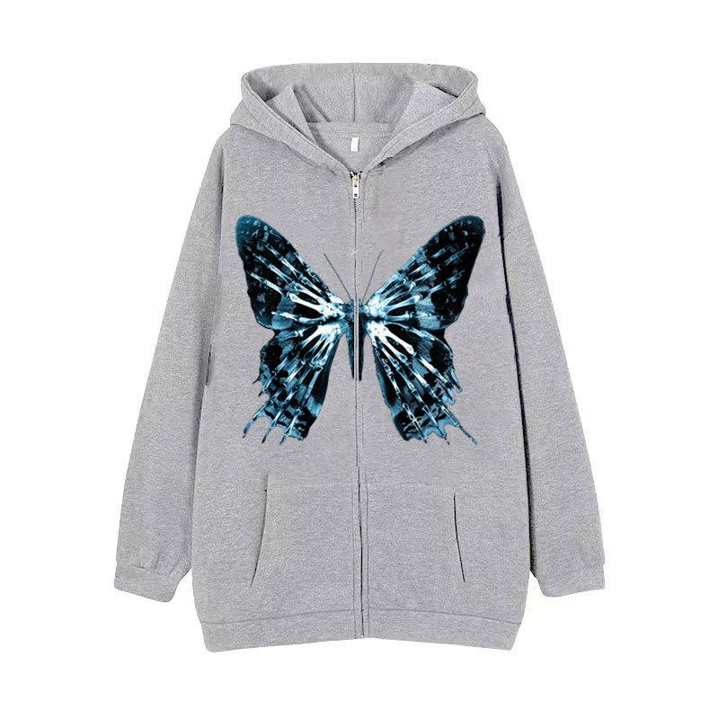 Európska a americká temná hip-hopová gotická mikina 2023 Harajuku Y2k Butterfly na zips pre mužov a ženy, trend bundy a mikiny Harajuku