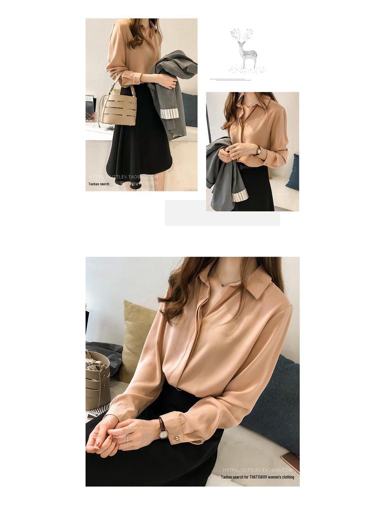 Damen Frühling Chiffon OL Langarmhemd - 2025 Neuer Koreanischer Stil Einfarbig