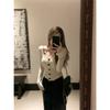 Lace Patchwork Fake Two-piece Bow Hanging Neck Top for Women's New Slim Fit Short Sleeved Knitted Sweater
