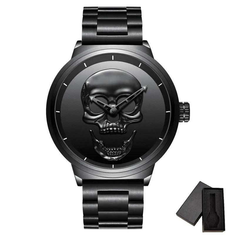 

Панк Креативні Чорні Чоловічі Годинники Череп BIDEN Стильні Водонепроникні Нержавіюча Сталь Повсякденні Кварцові Спортивні Наручні Годинники для Чоловіків Ретро Подарунок