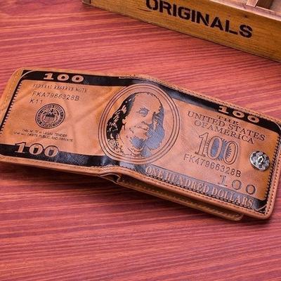 1PC Men's Wallets With 100 US Dollar Pattern Wallet Male Leather Wallet Photo Card Holder Fashion Large Capacity Wallet Purse Bag