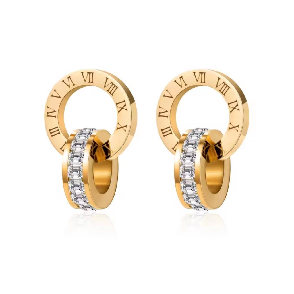 Classic Roman Numeral Circle Stud Earring for Women Men Stainless Steel Jewelry Gifts