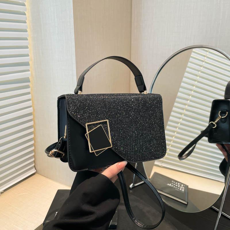 2025 New Trendy Foreign Style Splicing Texture Casual Large Capacity Fashionable Texture Portable Shoulder Crossbody Small Square Bag