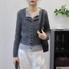 Contrasting Color Fake Two-piece Long-sleeved Knitted Cardigan Autumn New Slim-fitting and Thin Design Bottoming Top Women