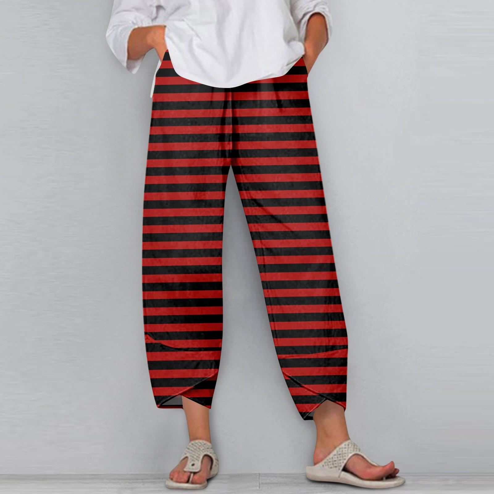 

Женские брюки с карманами Повседневные брюки Брюки для женщин Летние повседневные Широкие штанины Эластичная талия Брюки с карманами M винный