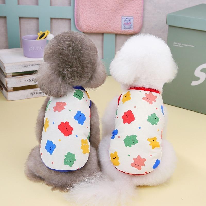 Red Cotton Pet Dog Clothes For Small Dogs Cute Cat Dog T-shirt Vest Puppy Clothes Colorful Bear Vest Fashion Puppy Clothing