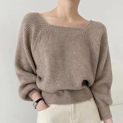 Herbst Winter Casual Vintage Lose Pullover Mode Frauen Korean Quadrat Kragen Pullover Langarm Gestrickte Tops Kleidung 29239