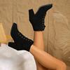 Women's matte short boots lace-up thick heel autumn and winter large size fashion versatile ankle boots solid color high heel spot Martin boots