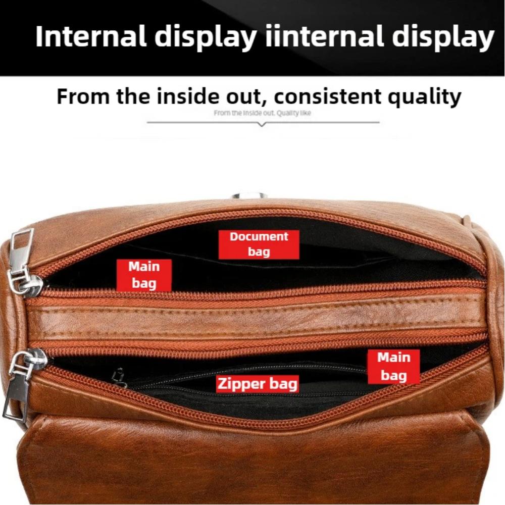 Bolsa Transversal em Couro com Cera de Óleo Retrô, com Textura e Sensação Vintage, Design de Aba Simples e Elegante, e Alça de Ombro Ajustável