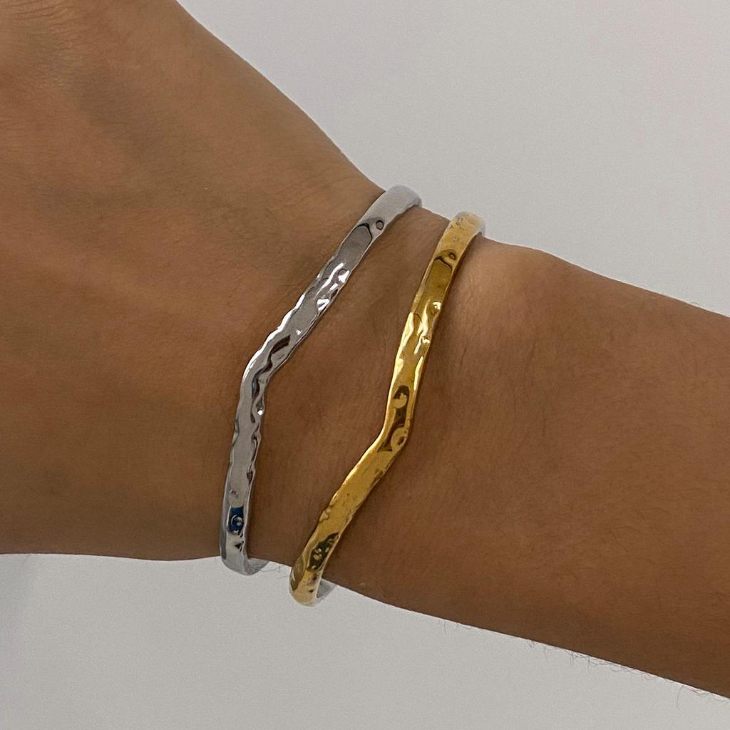 Yori Edelstahl Metall Unregelmäßig Offen Verstellbar Manschettenarmband Armreif Schmuck Zubehör Echtes Gold PVD Beschichtet für Damen