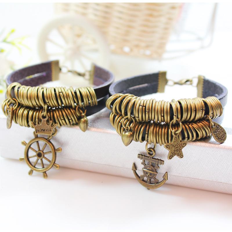 JMXD Vintage Circle Bronze Beaded Bracelet Handmade Gender Symbol Unisex Stretch Skull Infinity Rope Wristband Retro Punk Gift Jewelry