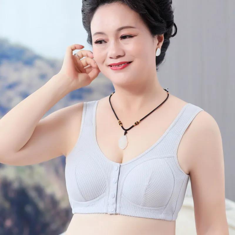 Large Size Bra Without Steel Ring Cotton Middle-aged and Elderly People's Front Buckle Gather Underwear Women's Vest Style