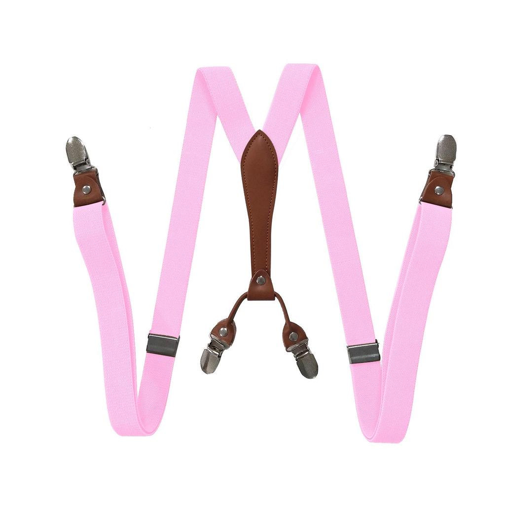 Unisex 2.5cm Elastic Leather Suspenders with 4 Clips
