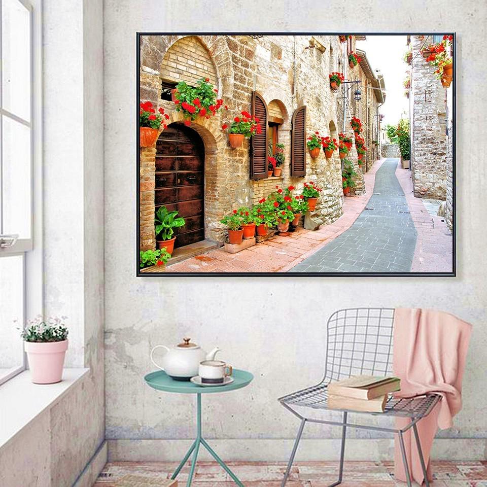 Diamond Painting Scenery Cross Stitch Diamond Embroidery Full Round Rhinestones Street Diamond