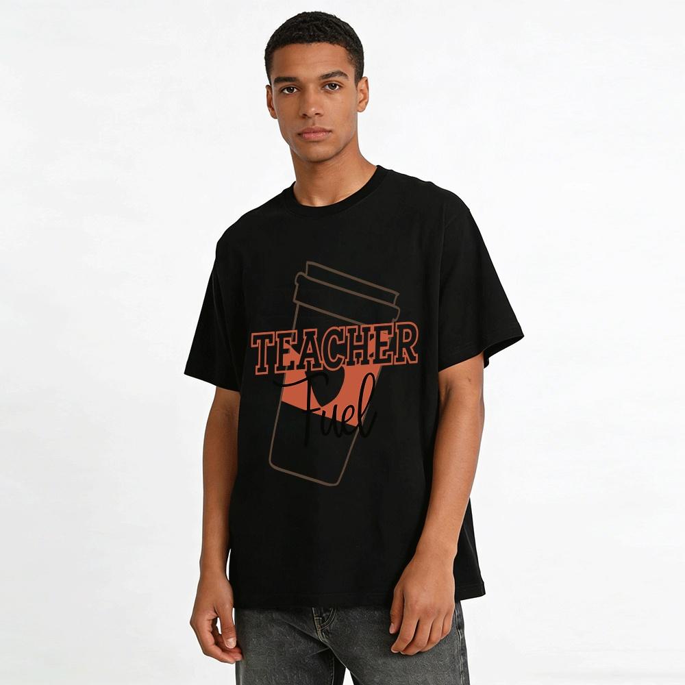 Teacher Fuel Coffee Graphic Tee For Educators Casual Short Sleeve Top Pure cotton T-shirt