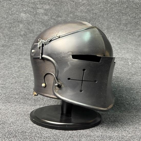 Barbuta Helmet with Stand 18g Mild Steel Medieval Knight Armor LARP Cosplay Costume Barbuta Visored Warrior Helmet