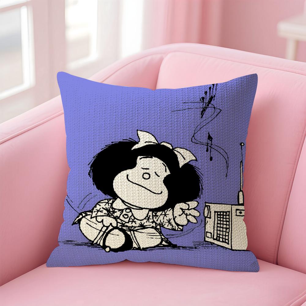 Cartoon MMafalda Cushion Cover Natural Linen Pillow Case DoubleSided Print Decorative Sofa Pillowcase Home Decor Gift