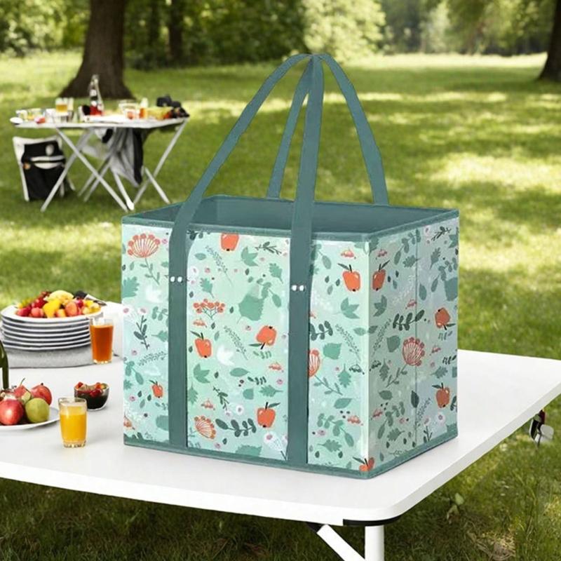Foldable Grocery Basket With Large Capacity Nonwoven Storage Bag with Reinforced Bottom For Supermarket Picnic