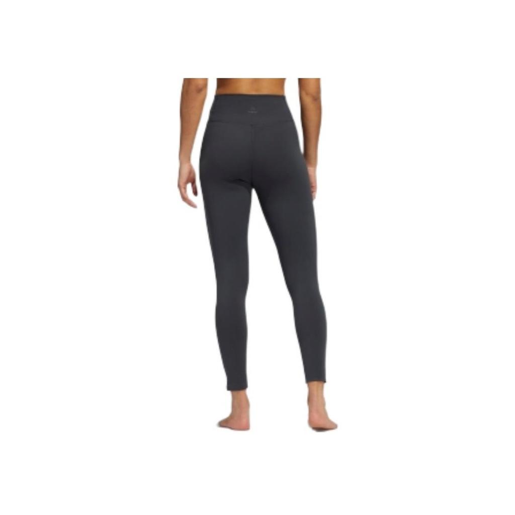 Adidas Solid Color Logo High Waist Tight Fitness Pants Women Bottoms Dark-Gray HD4423
