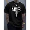 MTB" Letter Print Summer and Spring T-Shirt, Casual Short Sleeve Fashion Style Tee, Soft and Comfortable Polyester Round Neck New Casual Sport Summer