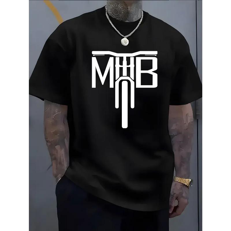 

MTB Letter Print Summer and Spring T-Shirt, Casual Short Sleeve Fashion Style Tee, Soft and Comfortable Polyester Round Neck New Casual Sport Summer 4XL чорний