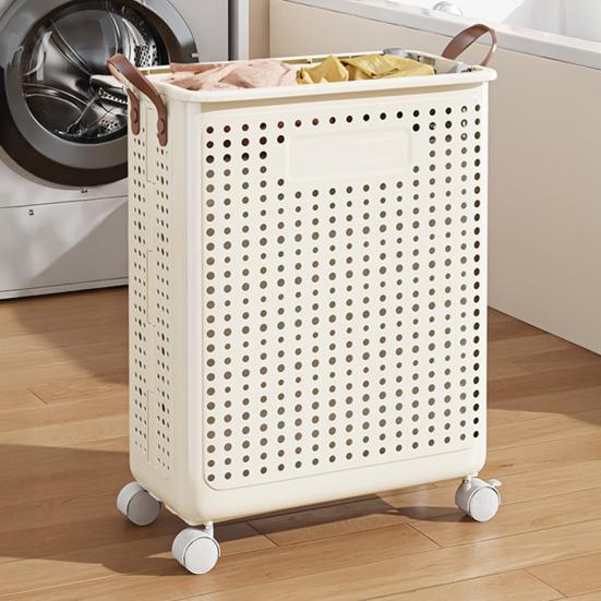 Wäschekorb mit Rädern, großes Fassungsvermögen, Griff-Design, wasserdichter Wäschekorb für schmutzige Kleidung, Wäschekorb mit atmungsaktiven Netzlöchern