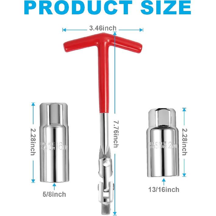 3Pcs Spark Plug Socket Wrench Set T-Handle, Universal 5/8" & 13/16" Spark Plug Tool Remover And Taller Tool For Motorcycles, Lawn Mowers, Small Motor