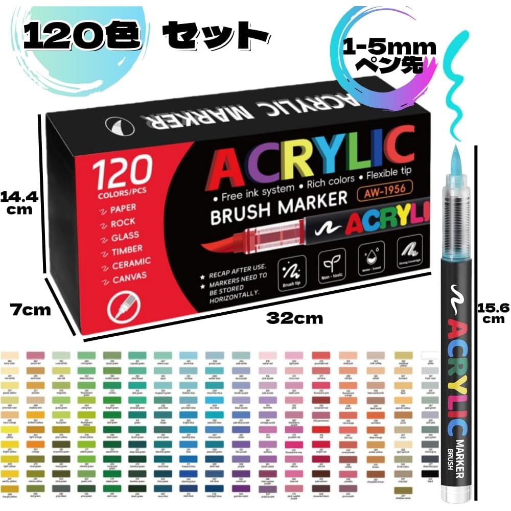 Omen Acrylic Paint Markers 120 Colors 1-5mm Soft Tip Waterproof Non-Toxic for Ceramic Wood Paper Glass Rock