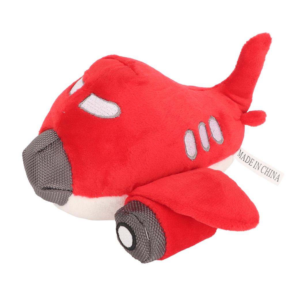 Plush Dog Squeaky Toy Bite Resistant Teeth Grinding Cleaning Interactive Airplane Shape Stuffed Puppy Chewing Toy Red