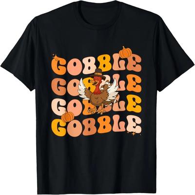 Groovy Thanksgiving Gobble Fall Graphic Tee For Women T-Shirt