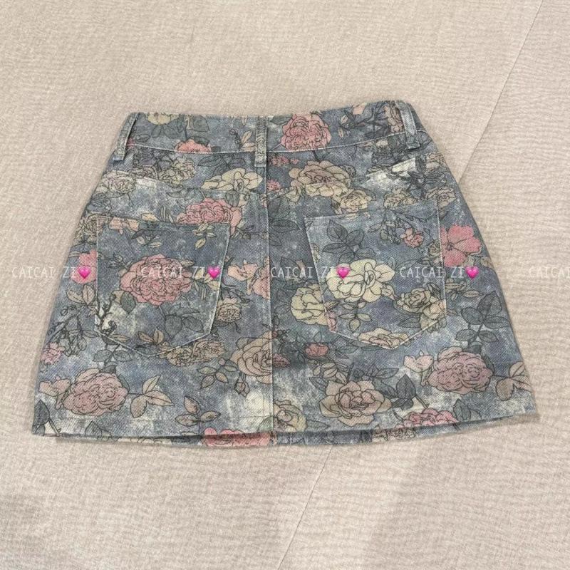 American Spicy Girl High-Waisted A-Line Printed Denim Mini Skirt - Summer 2025
