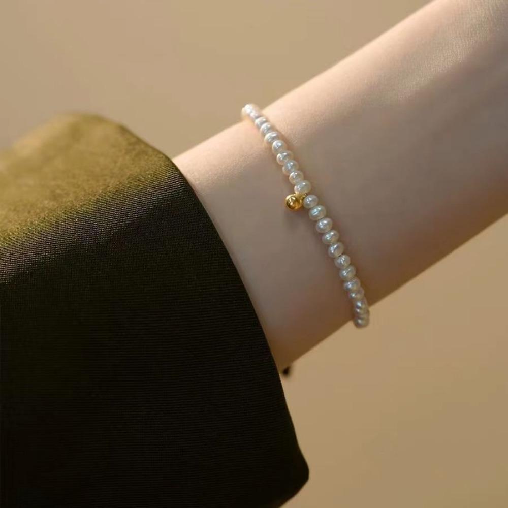 Baroque Natural Freshwater Pearl Beaded Bracelet Women's High-end Sense Light Luxury Niche Design Sense Versatile Jewelry