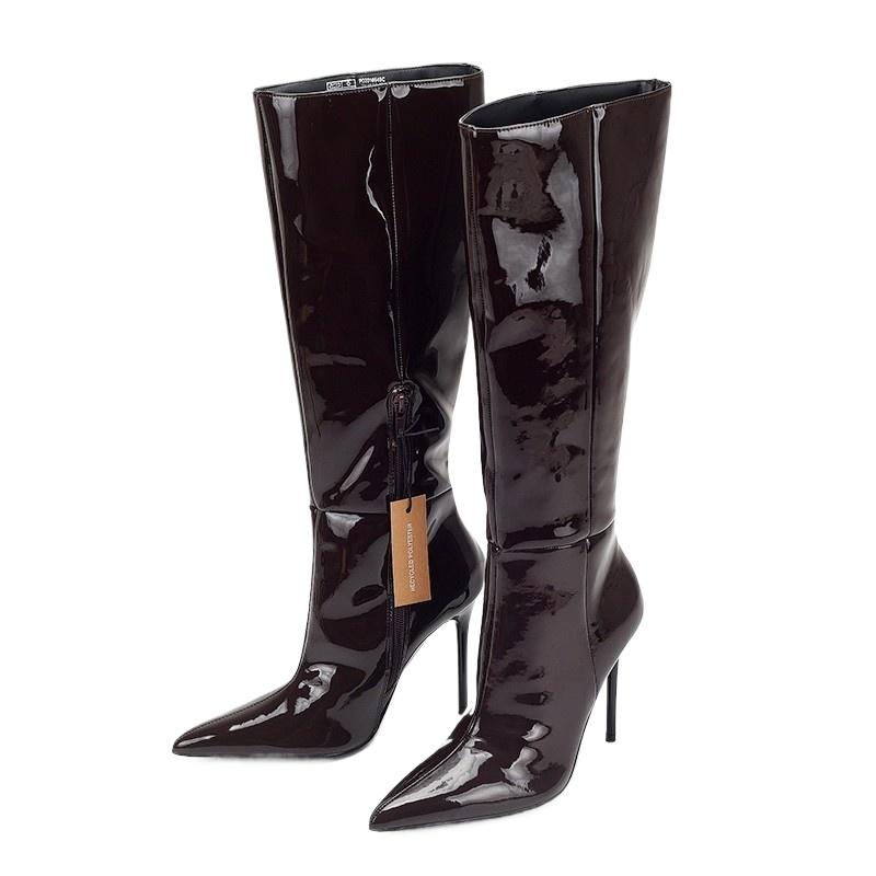 Large Size Sexy Autumn and Winter New Item European and American Brown Pointed High-heeled Zipper High Boots for Women