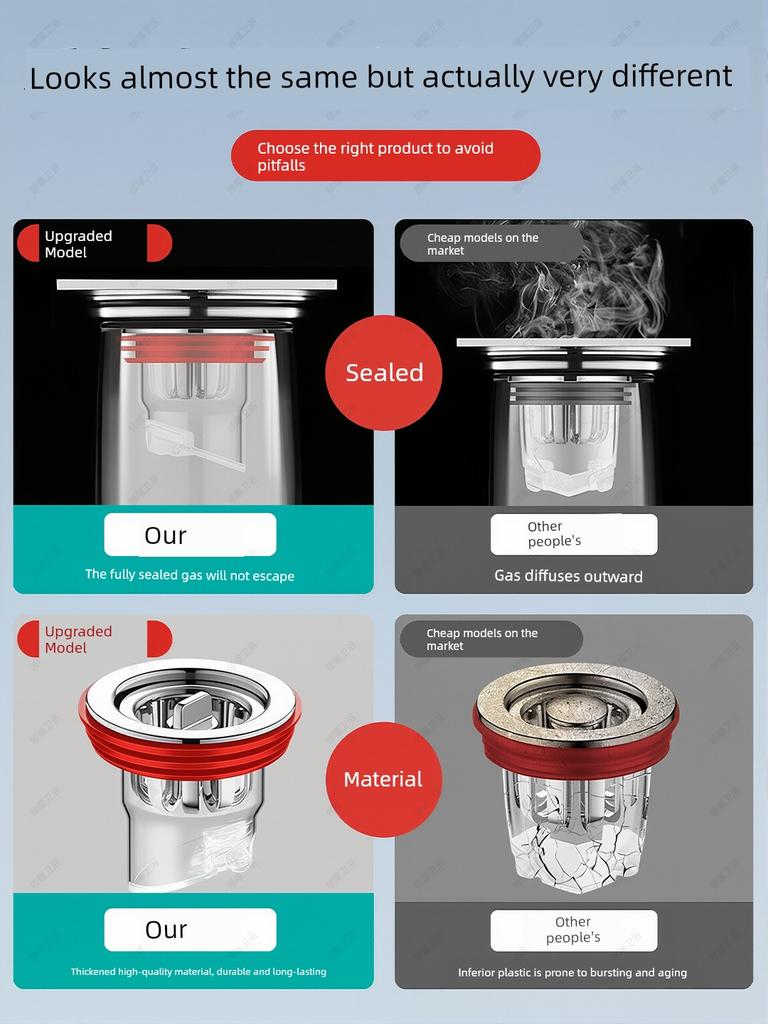 Floor Drain Deodorizer Bathroom Sewer Anti-Odor Device Inner Core Sealing Cover Anti-Hair Universal Non-Return Valve