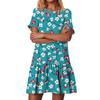 Women's Fashion Casual Round Neck Short Sleeve Ruffled Vintage Printed Dresses