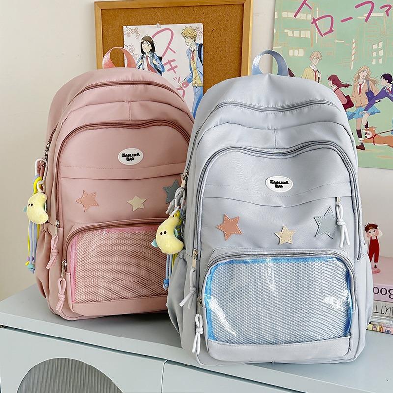 Korean version ins bar pain bag contrasting color schoolbag middle school student backpack large capacity college style transparent schoolbag