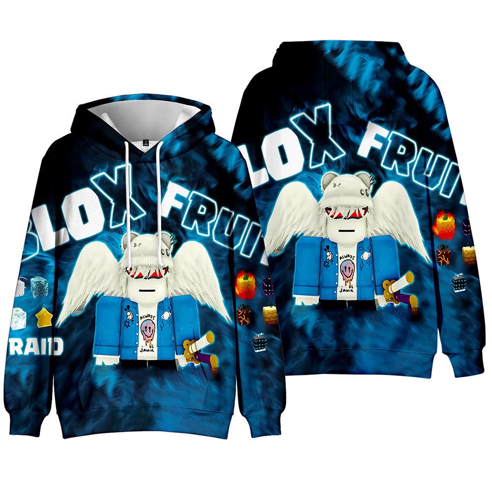 Blox Fruits Printing Mens Long Sleeves Cute Casual Pullover Creativity Pocket Warm Clothes Male Sweatshirts