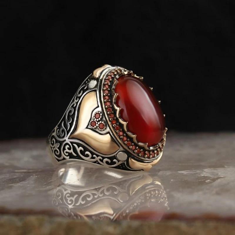 30 Styles Vintage Handmade Turkish Signet Ring For Men Women Ancient Zinc Alloy Color Black Onyx Stone Punk Rings Religious Zircon