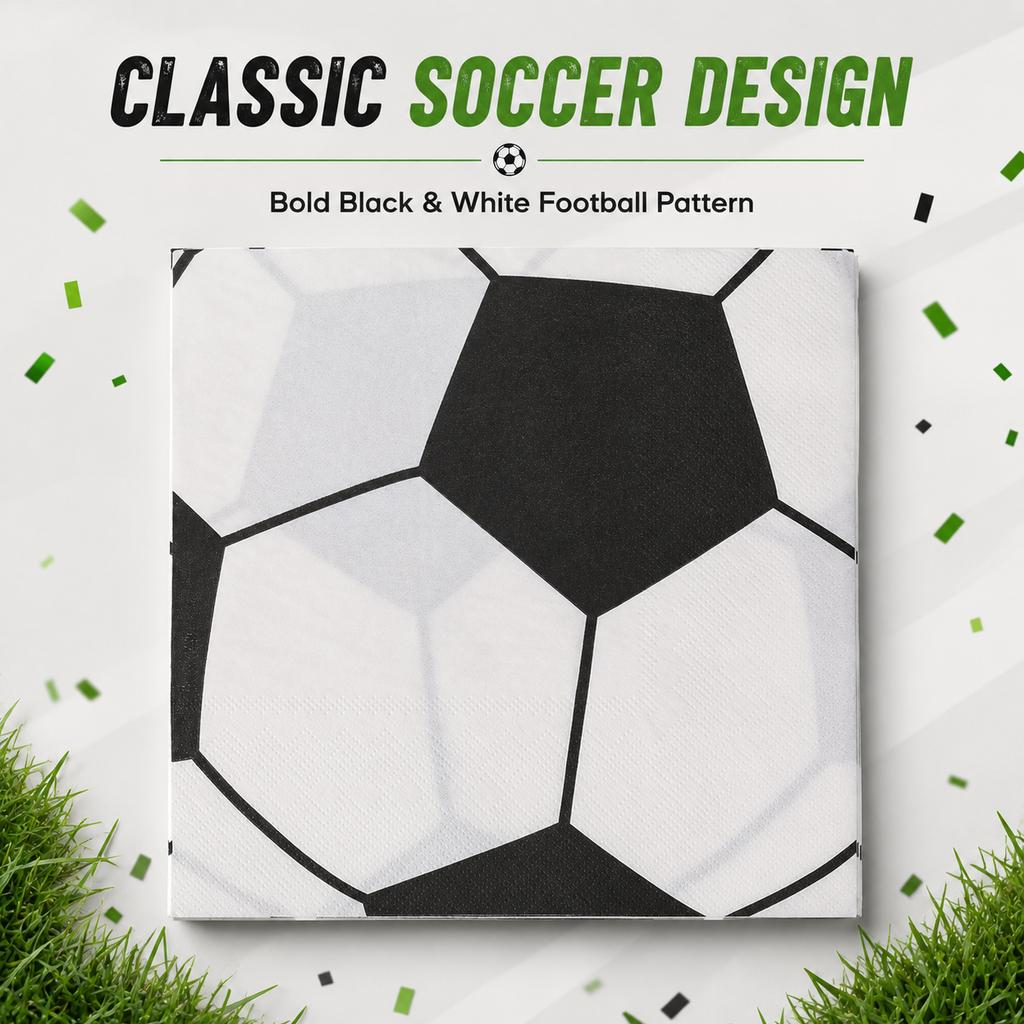 20PCS Soccer Paper Napkins 2-Ply 33x33cm Black White Football Party Table Serviettes