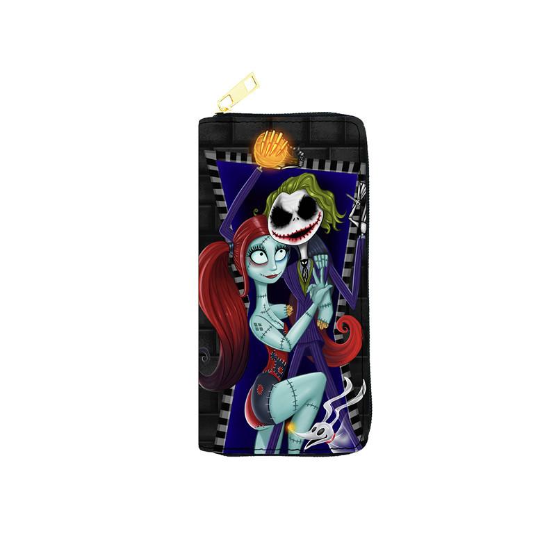 Nightmare Before Christmas PU Leather Long Wallet for Women Zip Clutch Purse Makeup Bag Jack Skellington Print 3pcs